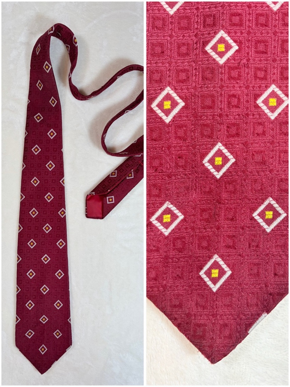 Wemlon by Wembley Men's‎ Geometric Burgundy White Yellow Textured Classic Tie